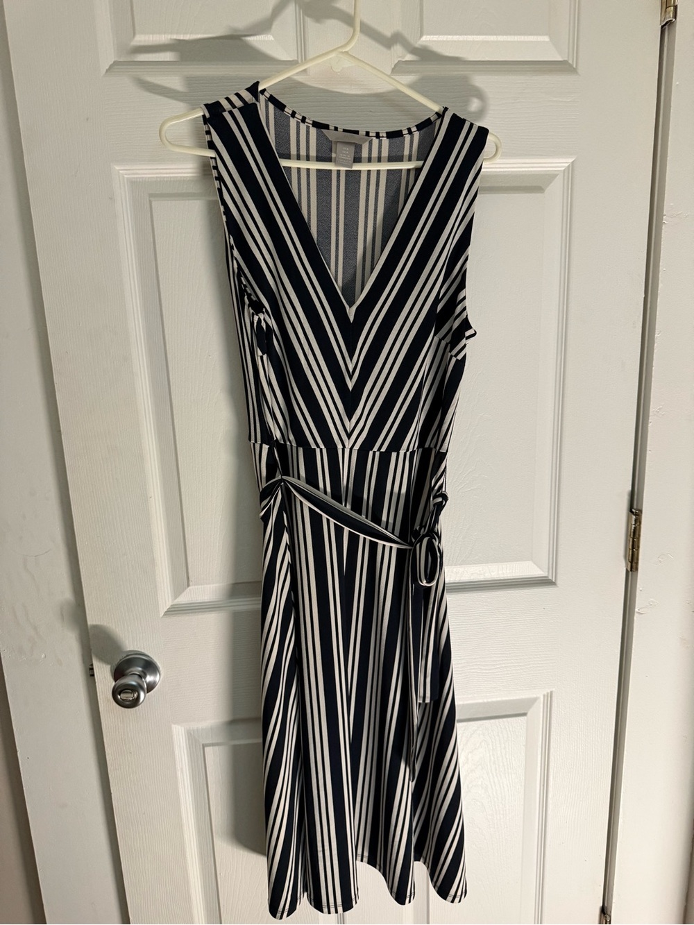 H&M Black and White Striped Sleeveless Midi Wrap Dress